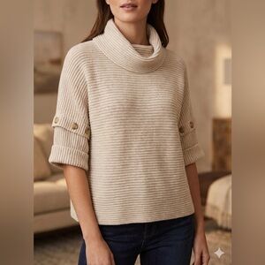 Ann Taylor Merino Wool Cashmere Blend Ribbed Cowl Neck Sweater M